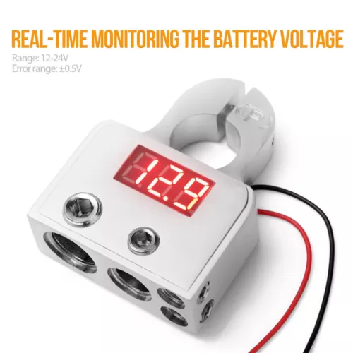 2X Digital Car Battery Terminal Connectors w/ Voltmeter Power Post 0/4/8 Gauge - Picture 4 of 13