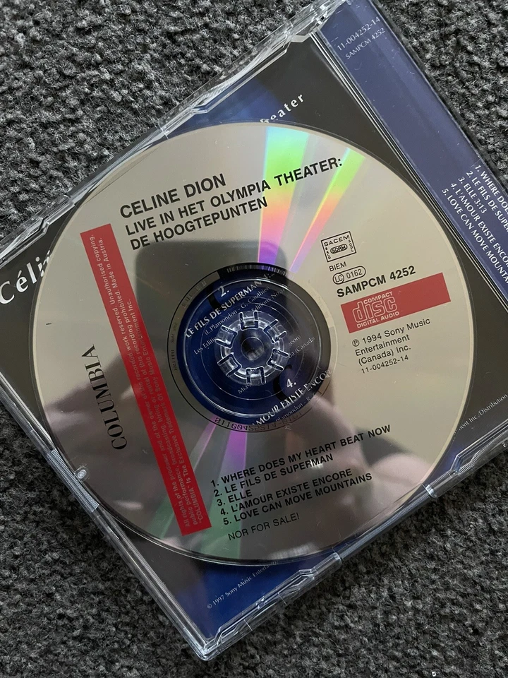 Céline Dion - Live In Het Olympia Theatre [CD Sampler, 1994], Sony [Netherlands] Foto 4 de 4