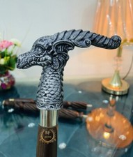 Antique Brass Dragon Hand Handle Wooden Walking Stick Cane Style Victorian Gifts