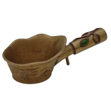 Vintage Chinese Brass Silk Iron Coal Pan Dragon Motif Unique Handle Scoop Ladle