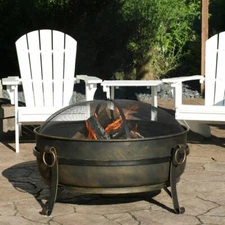 Large Fire Pit Wood Burning Steel 34 Inch Backyard Patio Rust Resistant New