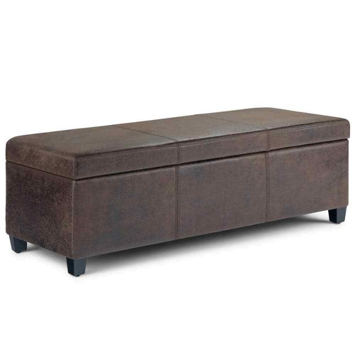 USA,Avalon 48 in. Wide Contemporary Rectangle Storage Ottoman Bench in Distresse