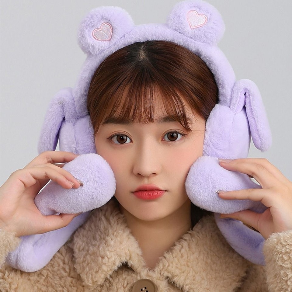 Plush Warm Earmuffs Bunny Ears Headband Coldproof Airbag Ear Bags Kid