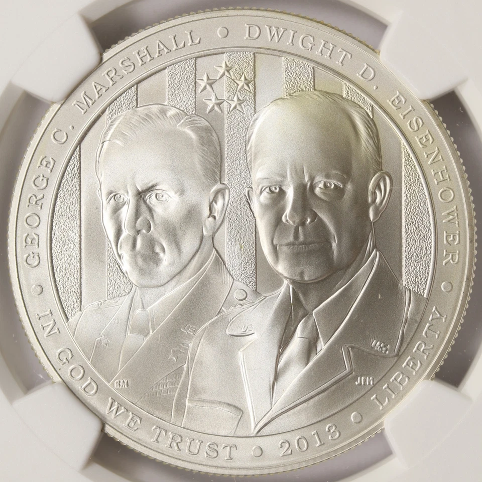 2013-W $1 5-Star Generals Marshall & Eisenhower Commem Silver Dollar NGC MS70 - Image 3 of 4