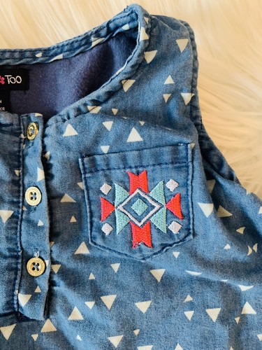 Limited Too Girls' Sz 5 Romper Chambray Aztec Triangles Blue Pink - Picture 8 of 12