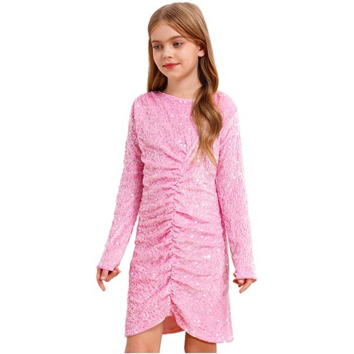 Kids Girls Gown Cocktail Skirt Sequin Dress Birthday Front Ruched Bodycon Proms - Picture 52 of 59