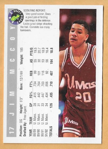 Jim McCOY U. Mass #17 Classic Draft Picks 1992-93 - Imagen 2 de 2