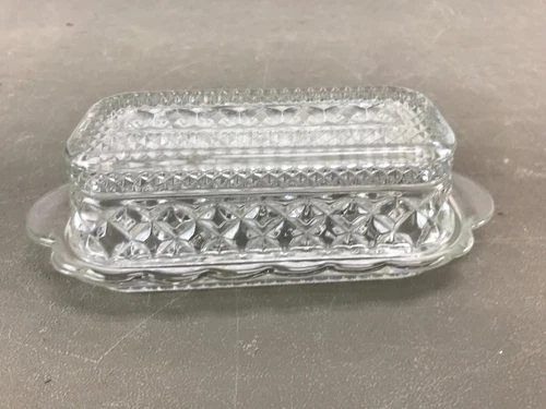 vintage Anchor Hocking "Wexford" Clear Pressed Glass Covered Butter Dish