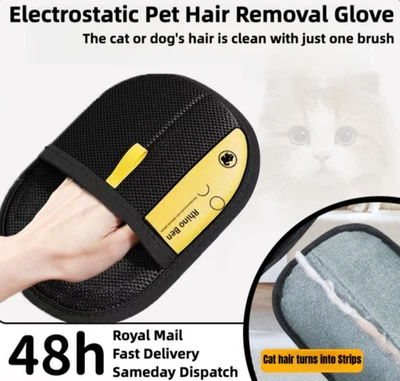RHINO BEN Pet Hair Removal Glove Cat Dog Electrostatic Brush Fur Reomver Grooming Glove UK