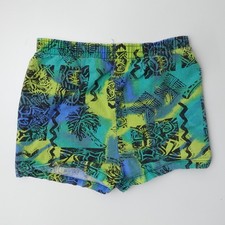 Vintage 80s Kids Toddler Abstract Neon Surf Beach Cotton Shorts Size 5 - 6 Green