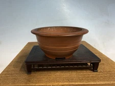 Round Shohin Size Unglazed Bonsai Tree Pot By Togen 4 5/8 By 2 1/4” Patina!