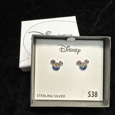 DISNEY Fine Earrings Mickey Mouse Crystal Pierced Earrings Sterling .925