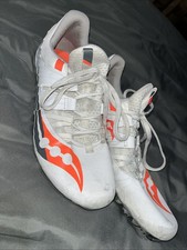 Women's Saucony Showdown 5 Track Spike White/Viz Orange Size-9.5 Metallic Soles