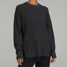 Lululemon Merino Wool-Blend Ribbed Crewneck Sweater Gray Womens 8 Outdoors Fall