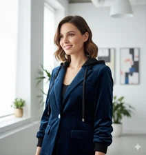 GEORGINE Blue Velvet Silver Studded Removable Hood Cotton Blazer Jacket 8 NEW