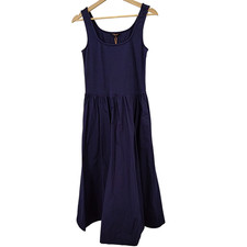 Quince Women Cotton Mixed Media Tank Dress Navy Basic Sleeved S