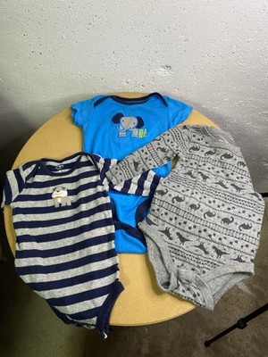 Lot Of 3 Boys 6M Short/Long Sleeve One Piece Clothes- Carters & Jumping Beans