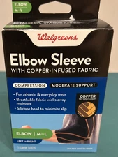 Walgreens Elbow Sleeve W/Copper Infused Fabric M/L Moderate Compression Support