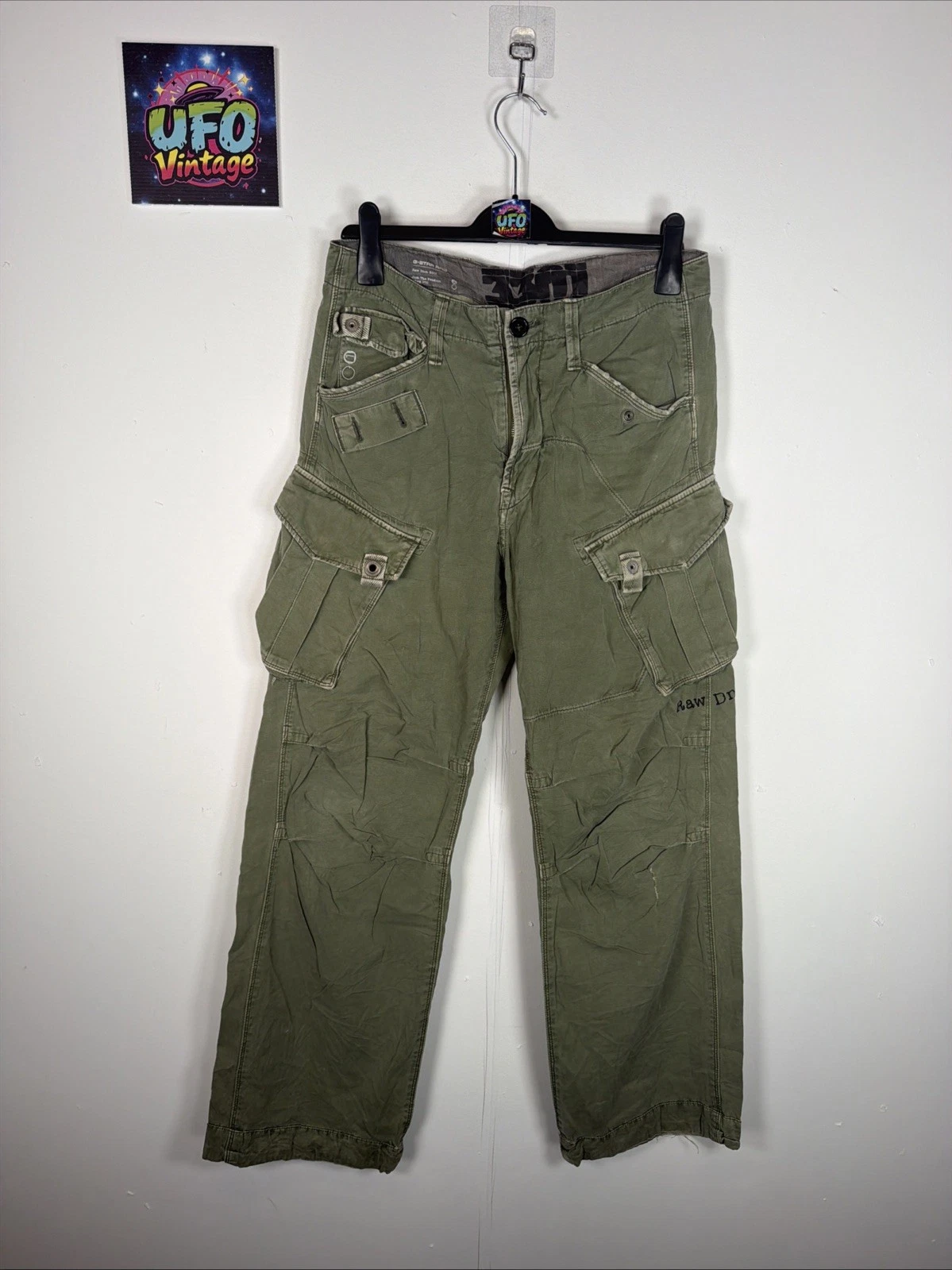 G-STAR RAW Cargo Wide Leg Combats Trousers W33 L31 Khaki Military Y2K Vintage
