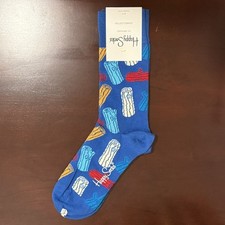 Happy Socks Logs Crew Socks Blue Multi Wood Log Print Size 9-11 NEW With Tag