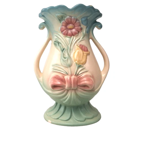 Vintage Hull Pottery Bowknot Vase B7 8½ Open Rose Camellia