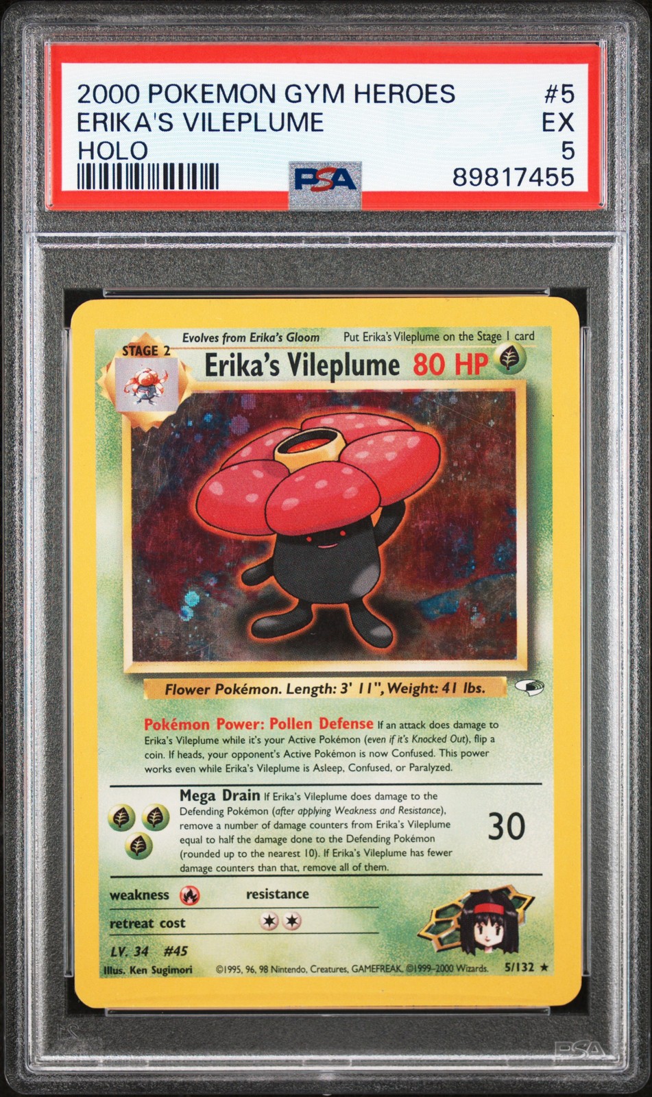 2000 POKEMON GYM HEROES HOLO #5 ERIKA'S VILEPLUME PSA 5