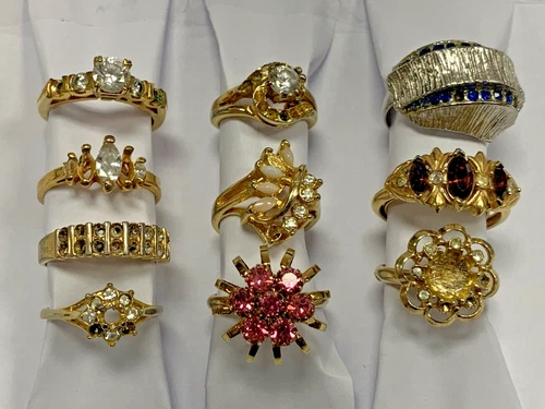 Vintage Estate Costume Jewelry Cocktail Ring Lot of 10 Missing Stones For Repair