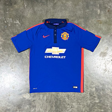 2014/15 Nike Manchester United Blue Polo Collar Jersey Size Large
