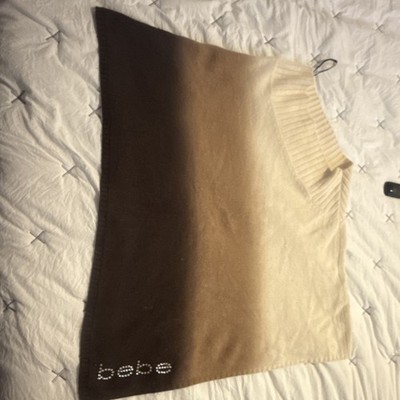 bebe Ombre Knit Shawl Wrap Brown Beige Logo Accent