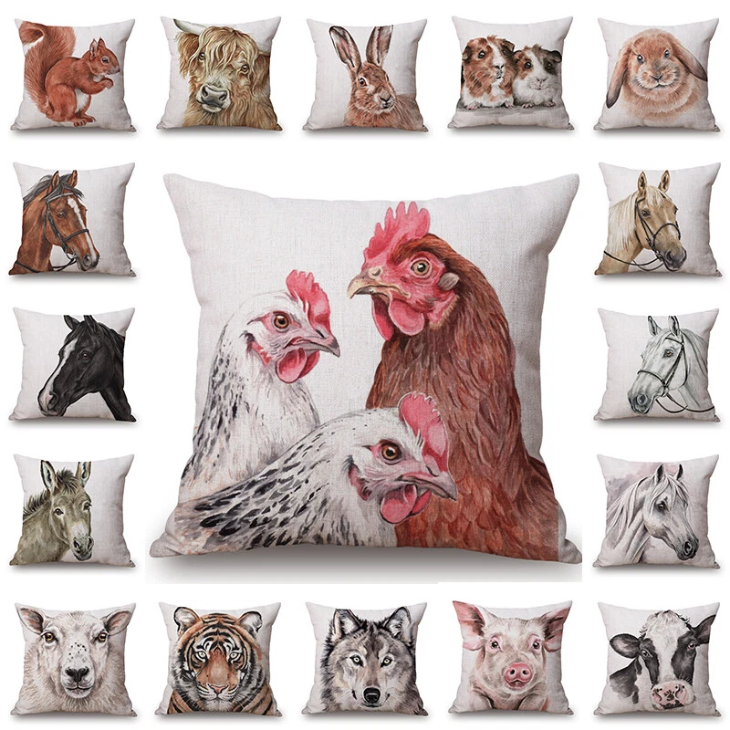 Farm Animal Rabbit Donkey Forest Tiger Horse Pillow Case Throw