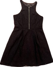 Express Dress Womens 10 Black Floral Lace Front Zip Sleeveless Mini Lined