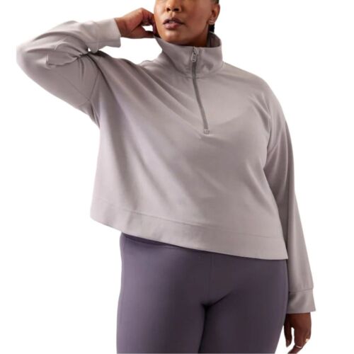 NWT Athleta Seasoft 1/4 Zip Sweatshirt Plus 1X 18W Tinsel Purple Crop Soft