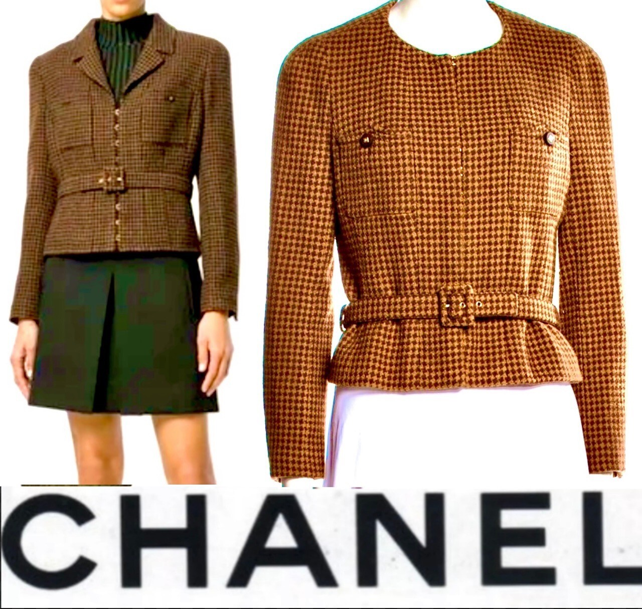 Chanel Vintage 1996 Brown Tweed Jacket 38 40 42 6 8 10 Coat Top Black Belt L M thumbnail 8