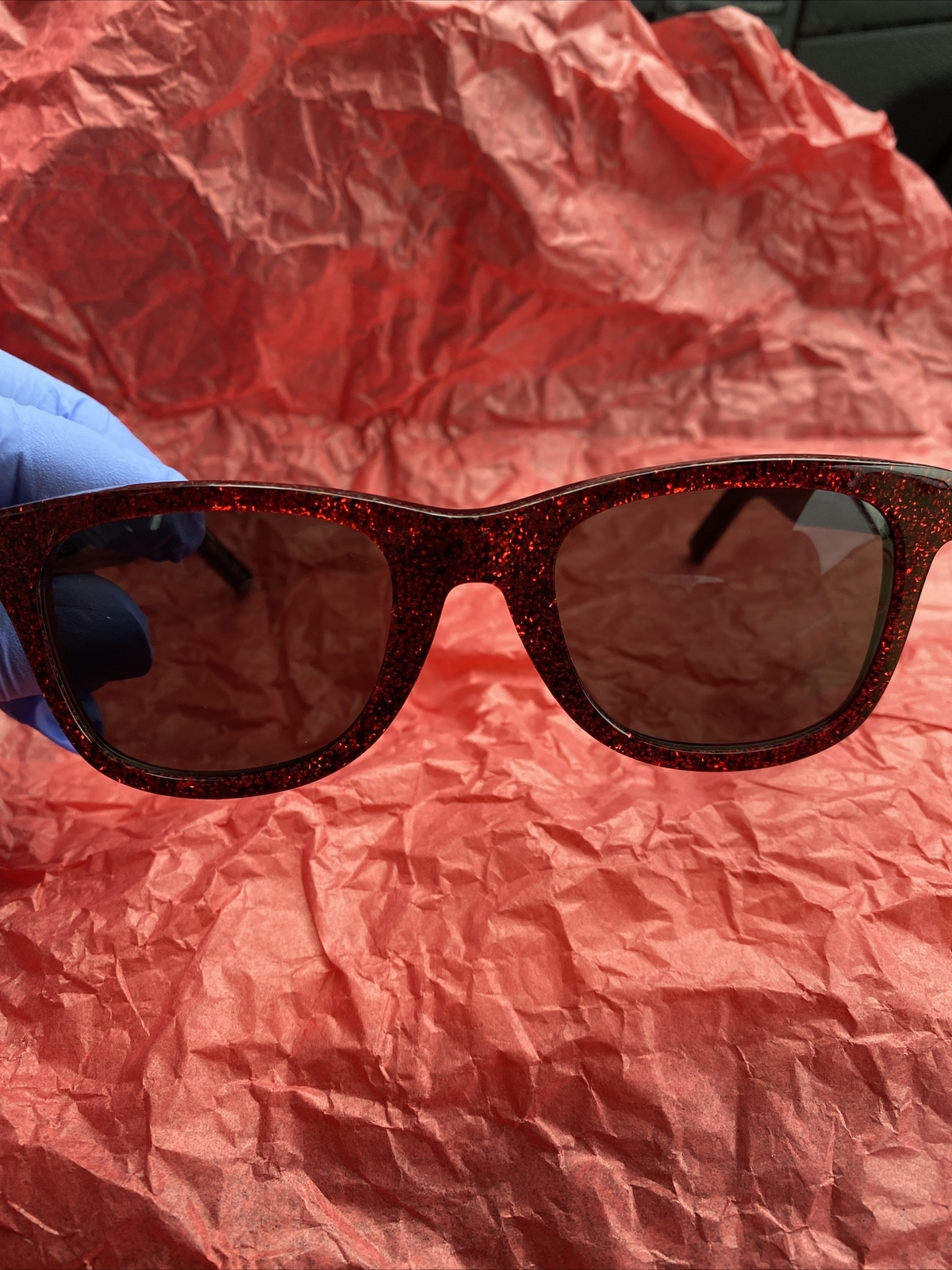 Saint Laurent Paris occhiali da sole rossi glitter neri SL 51 009