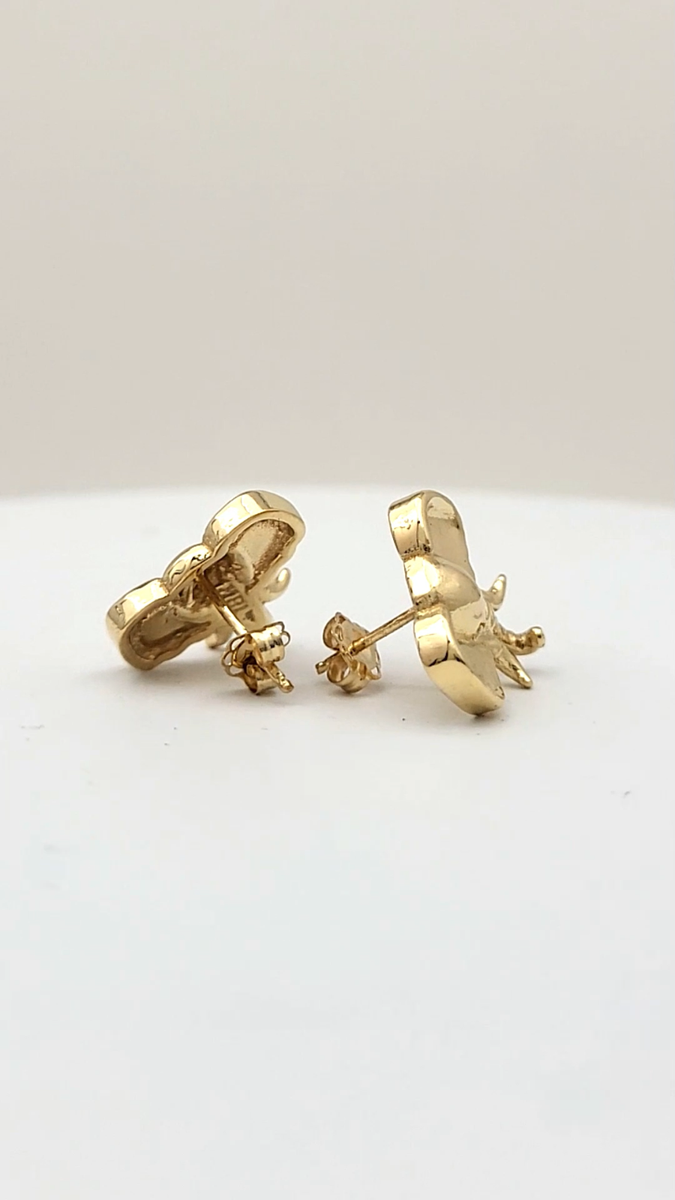 Solid 18K Yellow Gold Stud Earrings 14mm Elephant, grams