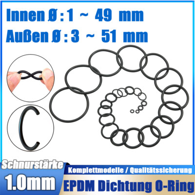 EPDM O-Ring 3mm - 51mm,Schnurstärke 1,0 mm Dichtung Dichtring Oring Nullring 1mm