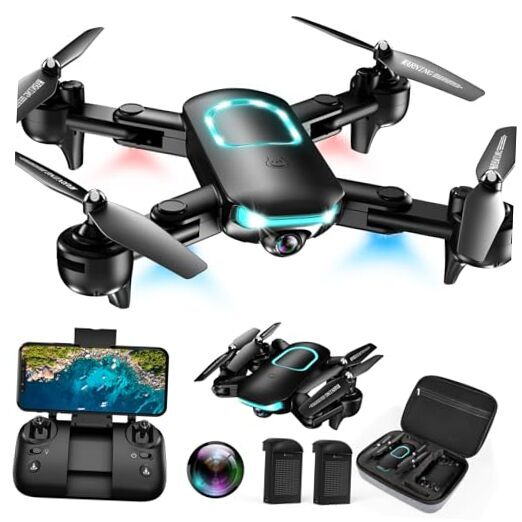 Foldable 1080P HD Camera Drone for Beginner Adults and Kids in Black