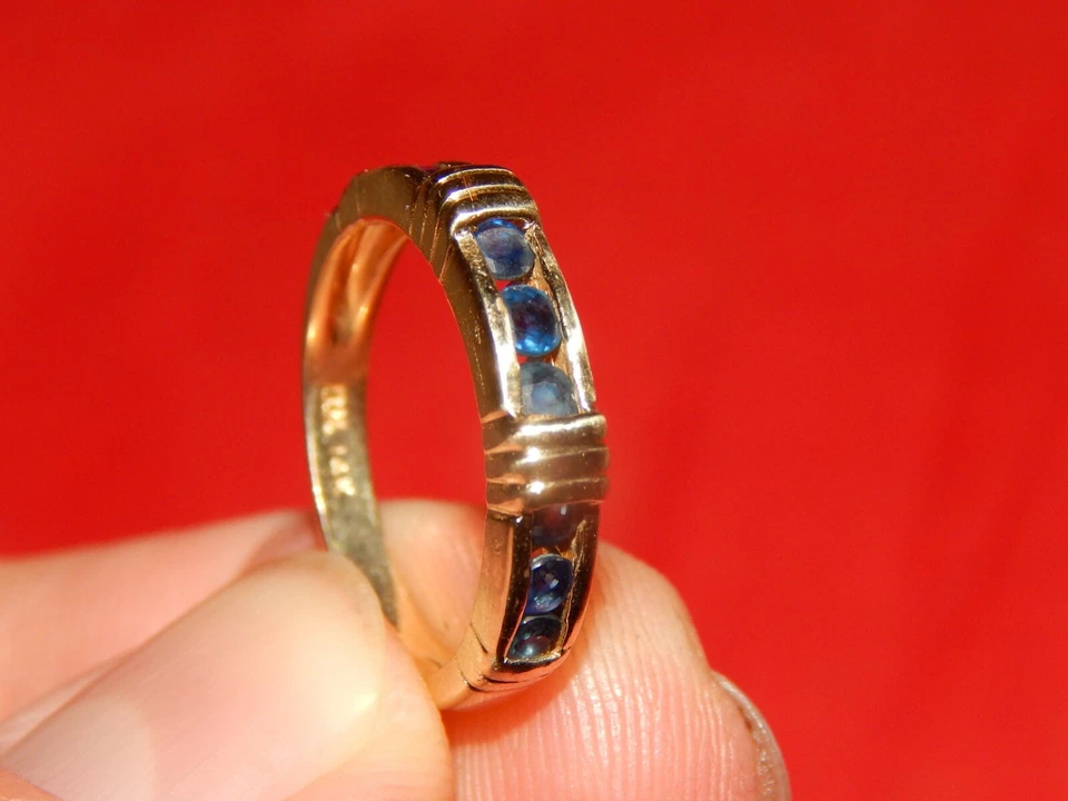 14K YELLOW GOLD EFFY 1/2 TCW SAPPHIRE BAND STACKING RING SIZE 6.5 SIZEABLE - Image 2 of 4