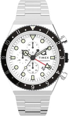 Herrenuhr TIMEX Q GMT TW2V69900 Chrono Stahlarmband weiß