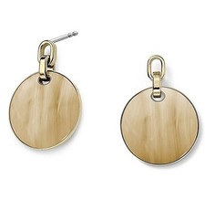 MICHAEL KORS GOLD TONE,MIX STEEL & HORN ACETATE DROP DISK LARGE EARRINGS MKJ3454