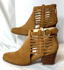 Sole Society Ankle Boot Womens 7.5 Brown Leather Suede Block Heel Bootie Caged