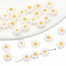 30 90Pcs Millefiori Lampwork Glass White Daisy Flower Beads DIY Jewelry Making