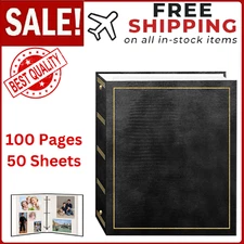 Black Magnetic Self-Stick 3-Ring Photo Album with 100 Pages (50 Sheets)