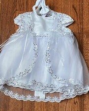Baby Girls White Christening Baptism Dedication Dress Gown XS-S-M-L-XL/ 5646