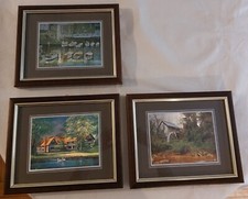 Set 3 Quadretti con illustrazioni, tema paesaggi, Vintage anni 70