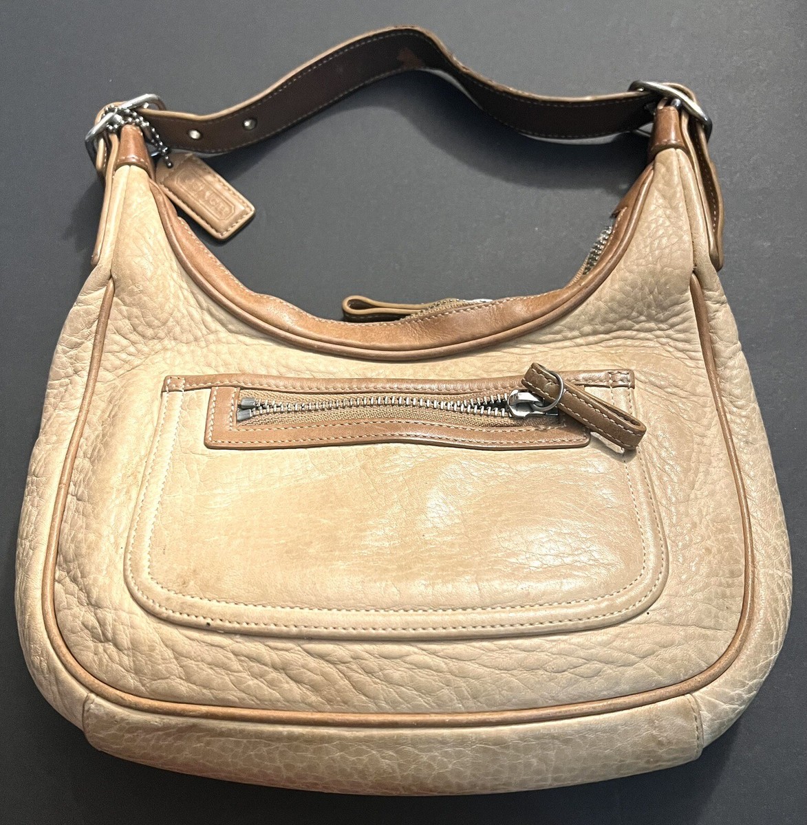 COACH HOBO SHOULDER BAG Y2K BROWN PEBBLE LEATHER SILVER COACH HOBO SHOULDER BAG Y2K BROWN PEBBLE LEATHER SILVER