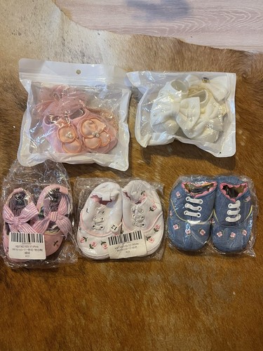 Baby Girl Headbands Bows/ Flowers And Shoes Newborn 0-3-12m,pink and White