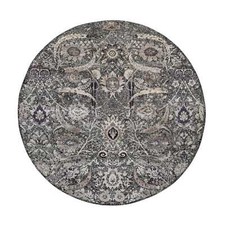 10' x 10' Brown Wool and Silk Hand Knotted Sickle Leaf Round Oriental Rug R90958