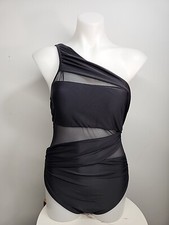 NWT Cupshe One Piece Swimsuit Size Xl One Shoulder Black W/ Some Transparencys.
