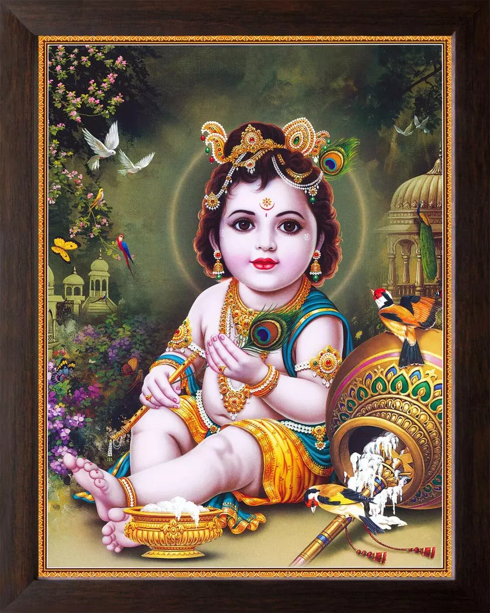 Bal Gopal Krishna Playing with Mor Pankh HD Print Religious Print ...